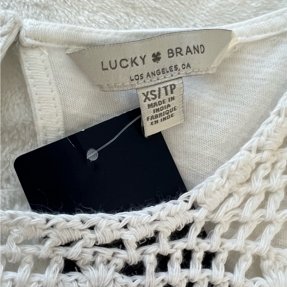 Lucky Brand Crochet Peplum Top Sleeveless Double Band Waist White XS 7WP6683 NWT - Picture 2 of 16